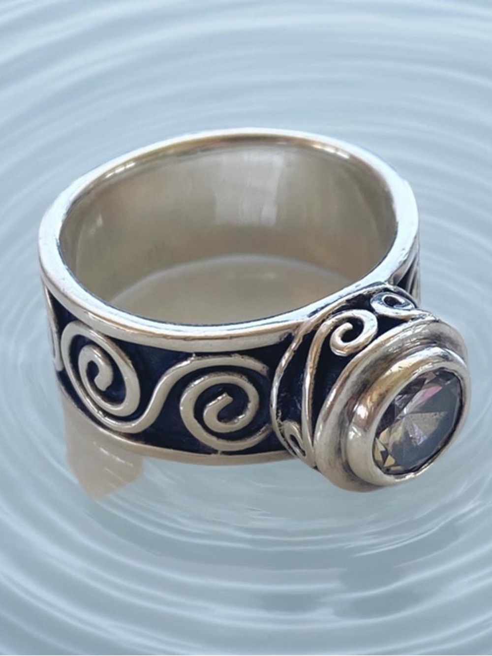 Silpada Vintage Rare Sterling Silver Black Swirl Ring with CZ Gem size 9 R1233